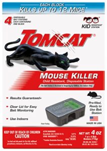 tomcat mouse killer disposable station for indoor use – child resistant, 4 stations with 1 bait each