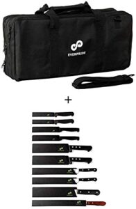 everpride chef knife bag plus knife guard set (10-piece set) – knife carrying bag holds 20 knives plus kitchen tools – felt-lined and bpa free knife sheath set – knives not included