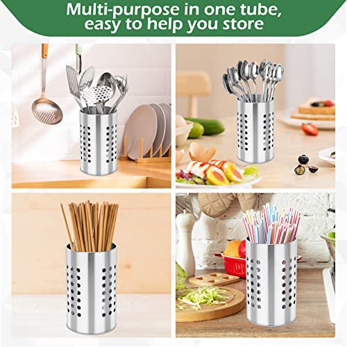 EORTA Stainless Steel Kitchen Utensil Holder Flatware Cylinder Silverware Draining Organizer Drying Rack with Round Drain Holes for Forks, Knives, Spoons, Chopsticks, Medium