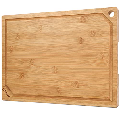 Hiware Extra Large Bamboo Cutting Board for Kitchen, Heavy Duty Wood Cutting Boards with Juice Groove, 100% Organic Bamboo, Pre Oiled, 18" x 12"