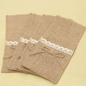 Happyyami 10pcs Burlap Lace Utensil Holders Silverware Holders Cutlery Pouch for Rustic Wedding Christmas Party Decorations Favor