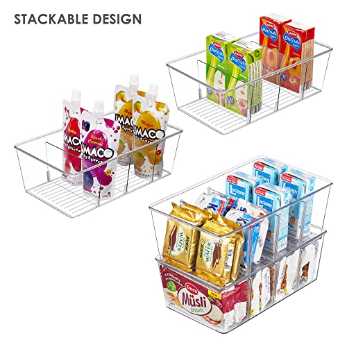 Vtopmart 4 Pack Food Storage Organizer Bins, Clear Plastic Storage Bins for Pantry, Kitchen, Fridge, Cabinet Organization and Storage, 4 Compartment Holder for Packets, Snacks, Pouches, Spice Packets