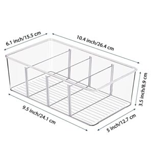 Vtopmart 4 Pack Food Storage Organizer Bins, Clear Plastic Storage Bins for Pantry, Kitchen, Fridge, Cabinet Organization and Storage, 4 Compartment Holder for Packets, Snacks, Pouches, Spice Packets