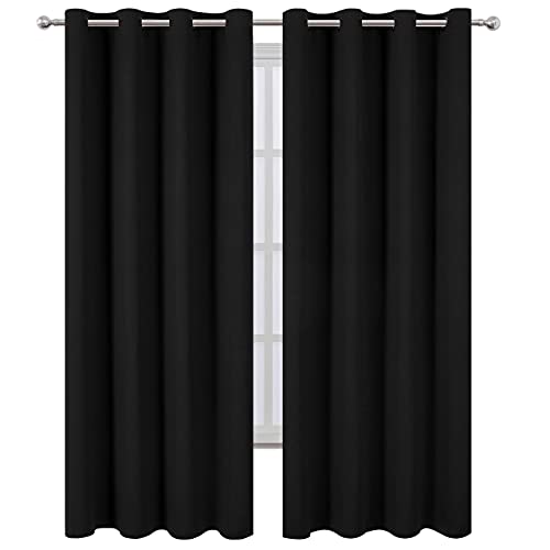 LEMOMO Blackout Curtains 52 x 84 inch/Black Curtains Set of 2 Panels/Thermal Insulated Room Darkening Bedroom Curtains