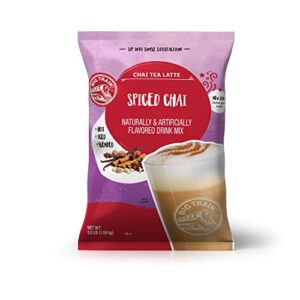 big train spiced powdered instant chai tea latte mix, spiced black tea with milk, for home, coffee shop, restaurant use, 56 ounce