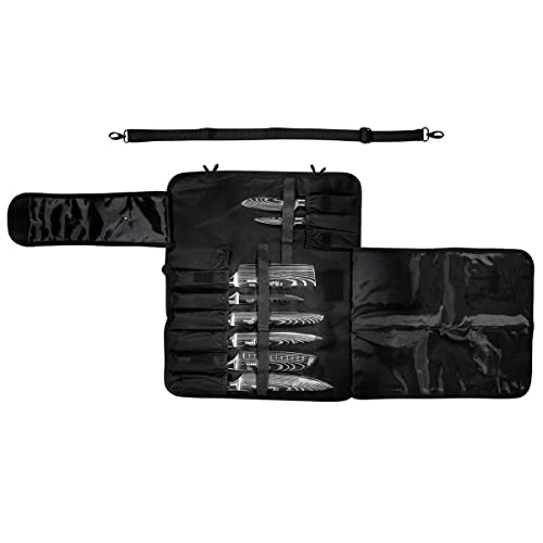 SENKEN Chef Knife Roll Bag - Heavy Duty Kitchen Knife Carrying Case with Shoulder Strap - Additional Large Zippered Pocket for Big Items, Waterproof 600D Oxford Fabric