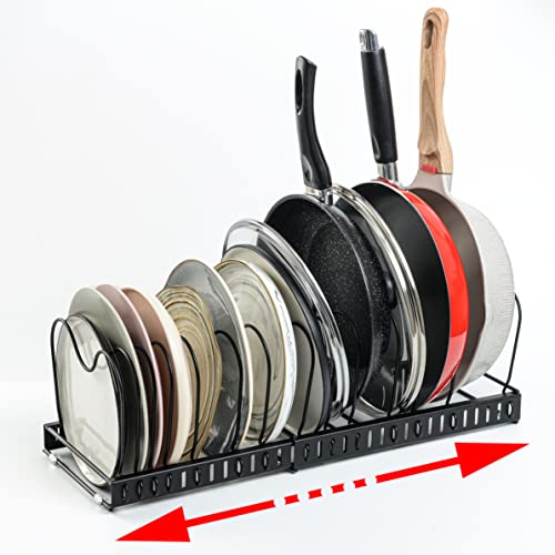 Kaiihome Pots Lid Organizer Rack - Expandable Pot and Pan Organizer for Pot Lids, Pans, Cutting Boards, Extended 12 to 23 inches - 13 Compartments