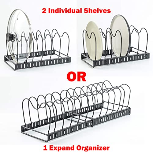 Kaiihome Pots Lid Organizer Rack - Expandable Pot and Pan Organizer for Pot Lids, Pans, Cutting Boards, Extended 12 to 23 inches - 13 Compartments