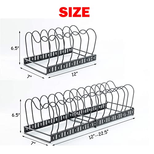 Kaiihome Pots Lid Organizer Rack - Expandable Pot and Pan Organizer for Pot Lids, Pans, Cutting Boards, Extended 12 to 23 inches - 13 Compartments