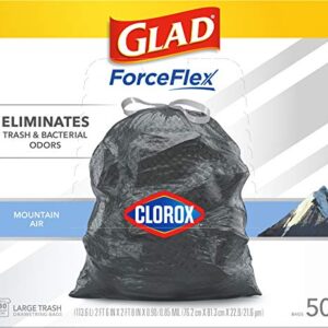 GLAD ForceFlex Large Drawstring Trash Bags, 30 Gallon Black Trash Bags for Large Kitchen Trash Can, Mountain Air Scent to Eliminate Odors, 50 Count (Package May Vary)