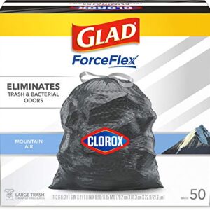 GLAD ForceFlex Large Drawstring Trash Bags, 30 Gallon Black Trash Bags for Large Kitchen Trash Can, Mountain Air Scent to Eliminate Odors, 50 Count (Package May Vary)