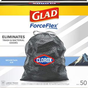 GLAD ForceFlex Large Drawstring Trash Bags, 30 Gallon Black Trash Bags for Large Kitchen Trash Can, Mountain Air Scent to Eliminate Odors, 50 Count (Package May Vary)