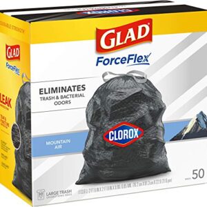 GLAD ForceFlex Large Drawstring Trash Bags, 30 Gallon Black Trash Bags for Large Kitchen Trash Can, Mountain Air Scent to Eliminate Odors, 50 Count (Package May Vary)