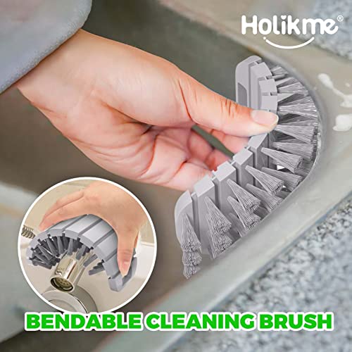 Holikme 7 Pack Kitchen Cleaning Brush Set, Dish Brush for Cleaning, Kitchen Scrub Brush&Bendable Clean Brush&Groove Gap Brush&Scouring Pad for Pot and Pan, Kitchen Sink, Green