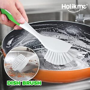 Holikme 7 Pack Kitchen Cleaning Brush Set, Dish Brush for Cleaning, Kitchen Scrub Brush&Bendable Clean Brush&Groove Gap Brush&Scouring Pad for Pot and Pan, Kitchen Sink, Green