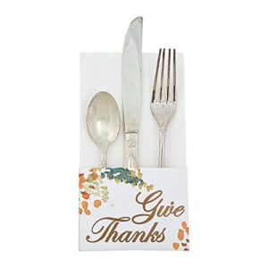 fun express rustic fall give thanks silverware holder – set of 12 – thanksgiving dinner and party supplies