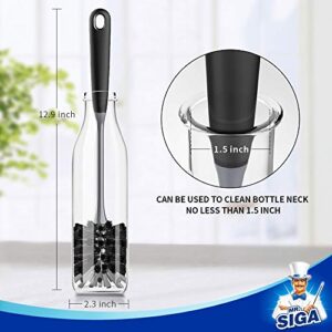 MR.SIGA Long Handle Bottle Brush, Flexible Scrub Brush for Water Bottles, Glasswares, Mugs, Black, 2 Pack