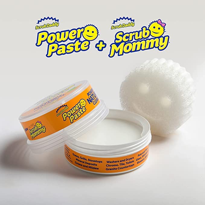 Scrub Daddy Power Paste Bundle - Clay Based Cleaning & Polishing Scrub - Non Toxic Cleaning Paste for Grease, Limescale & More - Includes 1 Scrub Mommy Sponge (2 Pieces)