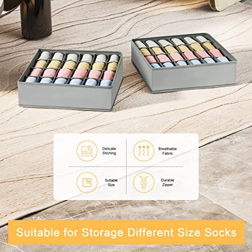 Joyoldelf Sock Drawer Organizer Divider 2 Packs Underwear Organizer, 24 Cell Collapsible Closet Cabinet Organizer Underwear Storage Boxes for Storing Socks, Handkerchiefs, Ties, Belts (Grey)