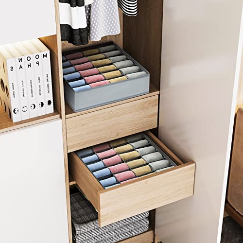 Joyoldelf Sock Drawer Organizer Divider 2 Packs Underwear Organizer, 24 Cell Collapsible Closet Cabinet Organizer Underwear Storage Boxes for Storing Socks, Handkerchiefs, Ties, Belts (Grey)