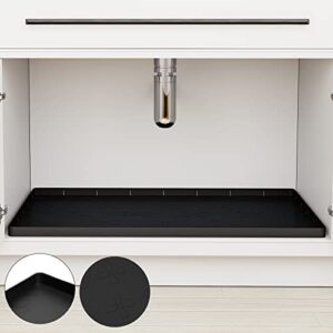 under sink mat for kitchen waterproof, 34″ x 22″ silicone under sink mat line for kitchen and bathroom (black)