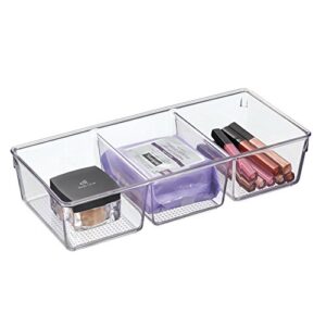 idesign clarity plastic divided organizer, cosmetic storage container for vanity, bathroom, kitchen cabinets, 13.5″ x 6″ x 3″, 3 section