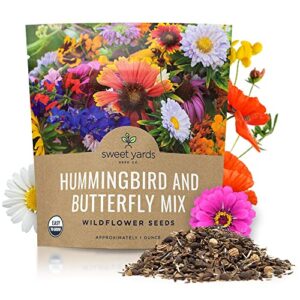 wildflower seeds butterfly and humming bird mix – large 1 ounce packet 7,500+ seeds – 23 open pollinated annual and perennial species