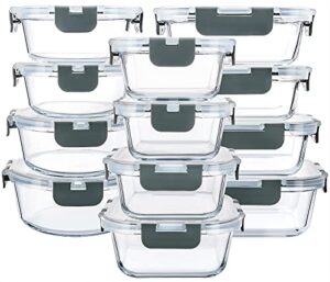 m mcirco 24-piece glass food storage containers with upgraded snap locking lids,glass meal prep containers set – airtight lunch containers, microwave, oven, freezer and dishwasher