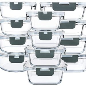 M MCIRCO 24-Piece Glass Food Storage Containers with Upgraded Snap Locking Lids,Glass Meal Prep Containers Set - Airtight Lunch Containers, Microwave, Oven, Freezer and Dishwasher