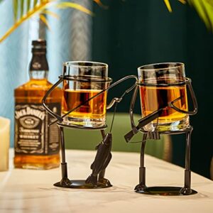 Fisherman Fishing Whiskey, Wine & Water Glass - Glass & Metal Cup Holder- Hook & Line Whiskey, Scotch, Liquor Cup Holder, Holds Cup, Great Gift for Fishing Enthusiasts, Boaters, Fathers, Sons