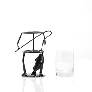 Fisherman Fishing Whiskey, Wine & Water Glass - Glass & Metal Cup Holder- Hook & Line Whiskey, Scotch, Liquor Cup Holder, Holds Cup, Great Gift for Fishing Enthusiasts, Boaters, Fathers, Sons