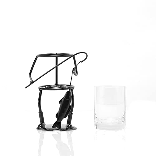 Fisherman Fishing Whiskey, Wine & Water Glass - Glass & Metal Cup Holder- Hook & Line Whiskey, Scotch, Liquor Cup Holder, Holds Cup, Great Gift for Fishing Enthusiasts, Boaters, Fathers, Sons