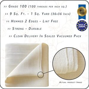 Cotton Farm Cheesecloth, Grade 100; 9* - 18-45 Square Feet (36x36 inch), 100% Natural Unbleached Cotton, Food Grade