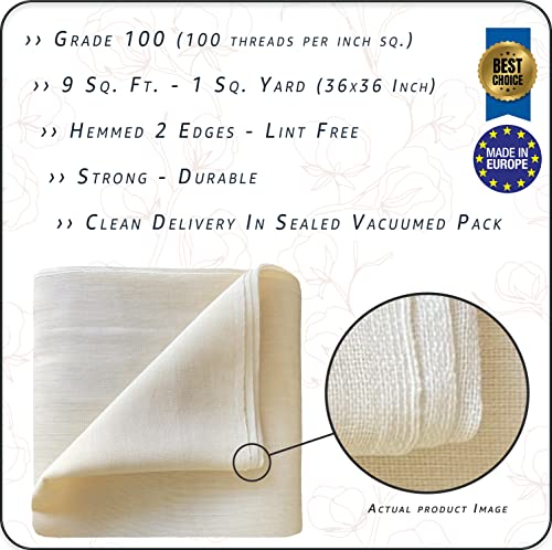 Cotton Farm Cheesecloth, Grade 100; 9* - 18-45 Square Feet (36x36 inch), 100% Natural Unbleached Cotton, Food Grade