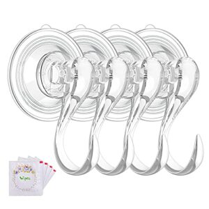 vis’v suction cup hooks, small clear heavy duty vacuum suction hooks with wipes removable strong window glass door kitchen bathroom shower wall suction hanger for towel loofah utensils wreath – 4 pcs