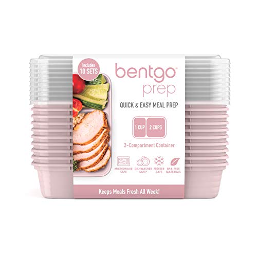 Bentgo Prep 2-Compartment Meal-Prep Containers with Custom-Fit Lids - Microwaveable, Durable, Reusable, BPA-Free, Freezer and Dishwasher Safe Food Storage Containers - 10 Trays & 10 Lids (Blush Pink)