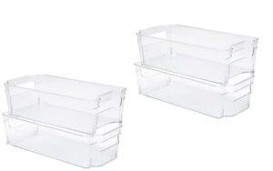 jinamart plastic pull out storage bins 4 pack, multi-use organizer bins with built-in handles, bpa-free for pantry, home and fridge organization (14.5″l x 8.5″w x 4″h )