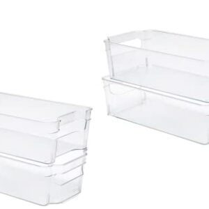 Jinamart Plastic Pull out Storage Bins 4 Pack, Multi-Use Organizer Bins with Built-in Handles, BPA-Free for Pantry, Home and Fridge Organization (14.5"L x 8.5"W x 4"H )