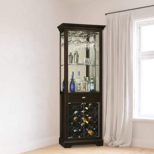 Howard Miller Gimlet Wine & Bar Cabinet 690-005 – Black Coffee Finish, Home Liquor Storage, Touch-Lite Switch, Hanging Stemware Rack, 20 Bottle Wine Rack