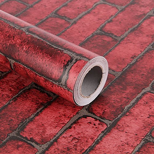 HOYOYO 17.8 x 78 Inches Self-Adhesive Shelf Liner, Self Adhesive Dresser Drawer Paper Wall Sticket Home Decoration, Red Brick