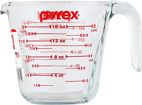 Pyrex Prepware 2-Cup Measuring Cup, Red Graphics, Clear