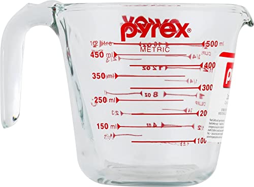 Pyrex Prepware 2-Cup Measuring Cup, Red Graphics, Clear