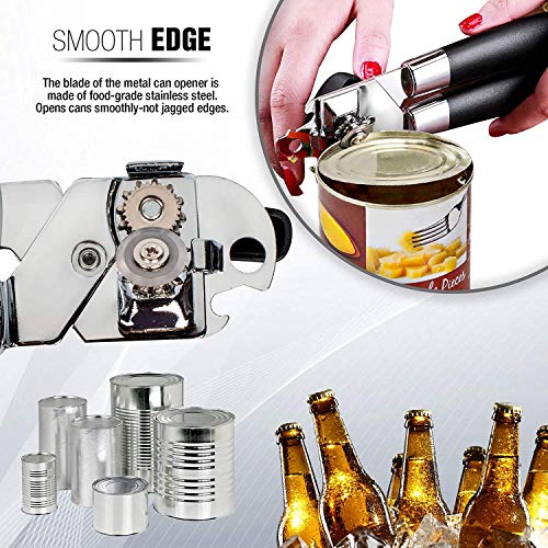 Can Opener Manual, Handheld Strong Heavy Duty Can Opener, Anti-slip Hand Grip, Stainless Steel Sharp Blade, Ergonomic and Easy to Use, with Large Turn Knob