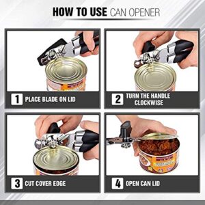 Can Opener Manual, Handheld Strong Heavy Duty Can Opener, Anti-slip Hand Grip, Stainless Steel Sharp Blade, Ergonomic and Easy to Use, with Large Turn Knob