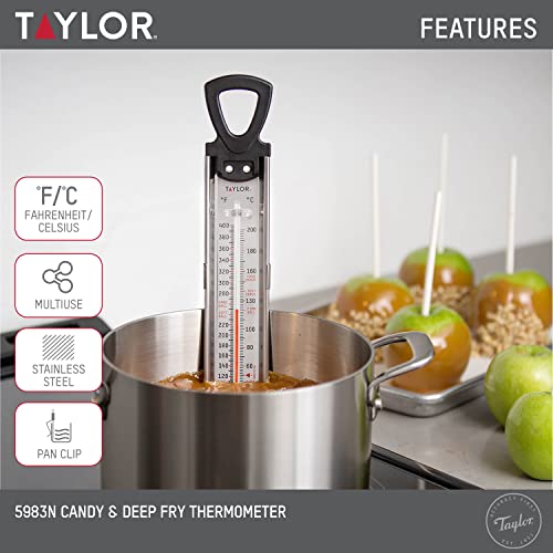 Taylor Precision Products Stainless Steel Candy Deep Fry Food Cooking Kitchen Thermometer, 12 Inches