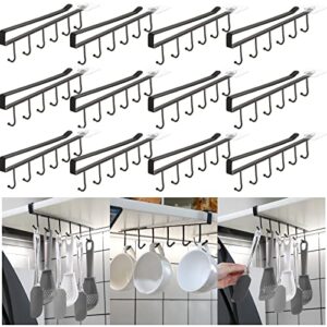 12 pack 6 hooks utensil racks under cabinet black hanging mug organizer coffee cup under shelf home storage mug holder and 12 pcs adhesive with screws for kitchen utensil under cabinet mug