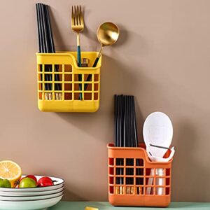 HEMOTON Cutlery Caddy Organizer Wall Mount 2 Compartment Utensil Spatula Forks Spoons Knives Holder Kitchen Countertop Storage Silverware Organizer 3pcs