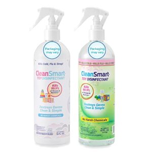 cleansmart toy disinfectant spray kills 99.9% of viruses and bacteria, rinse free, 16 oz bottle, (pack of 2)