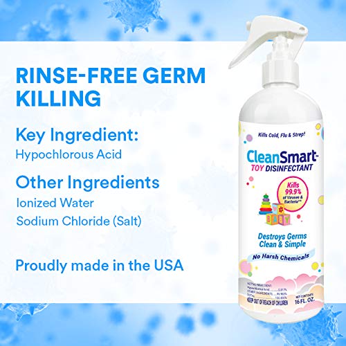 CleanSmart Toy Disinfectant Spray Kills 99.9% of Viruses and Bacteria, Rinse Free, 16 oz Bottle, (Pack of 2)
