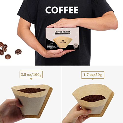 Irekamons #4 Cone Coffee Filter 8-12 cup, Unbleached Natural Paper, No Blowout, Disposable for Pour Over and Drip Coffee Maker, 100 Count